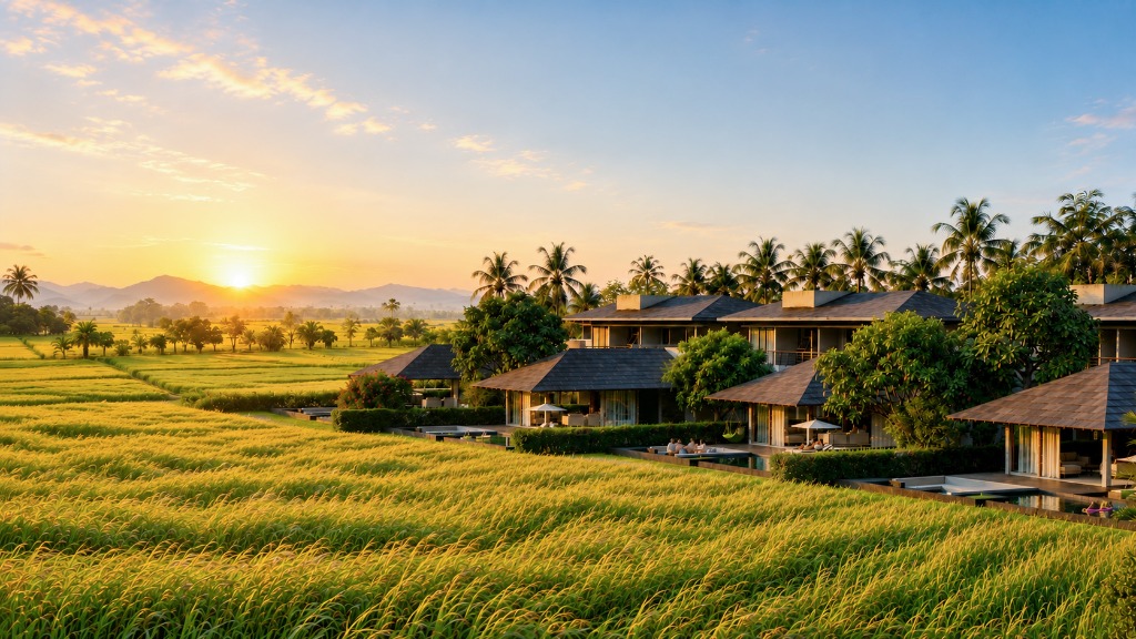 Biệt Phủ Điền Trang đón bình minh bên cánh đồng lúa chín