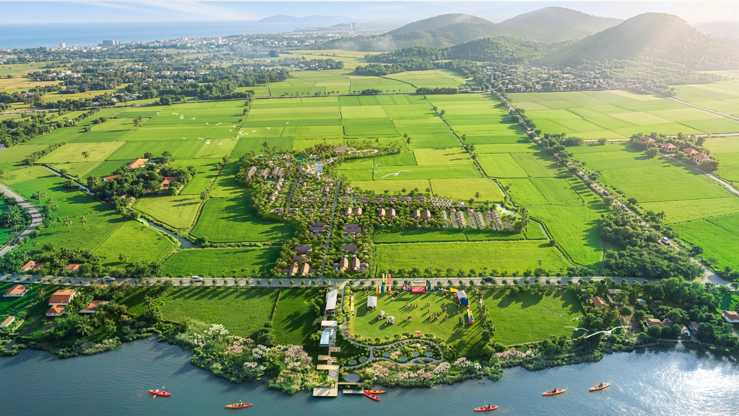 Phối cảnh 3D toàn cảnh ven hồ Saigon Farm Resort