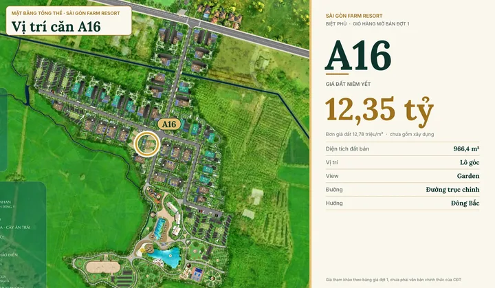 Bảng giá & Vị trí Mã căn A16 - Biệt Phủ Điền Trang