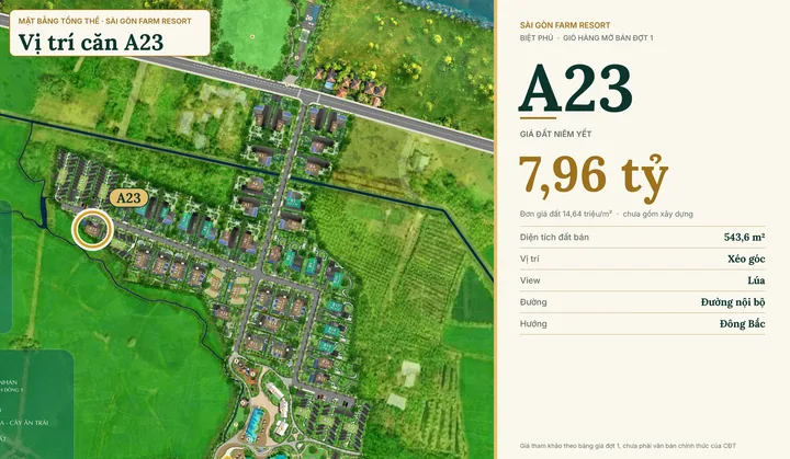 Bảng giá & Vị trí Mã căn A23 - Biệt Phủ Điền Trang