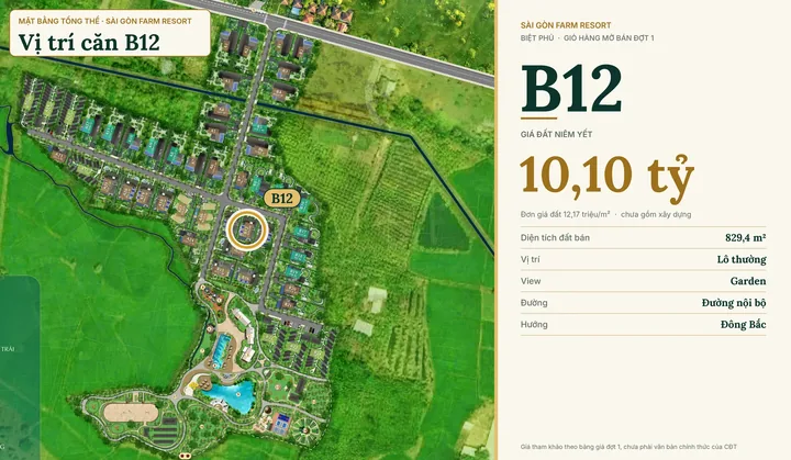 Bảng giá & Vị trí Mã căn B12 - Biệt Phủ Điền Trang