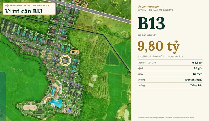Bảng giá & Vị trí Mã căn B13 - Biệt Phủ Điền Trang