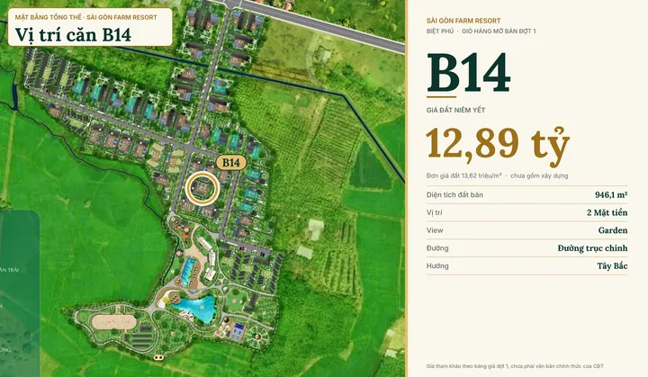 Bảng giá & Vị trí Mã căn B14 - Biệt Phủ Điền Trang